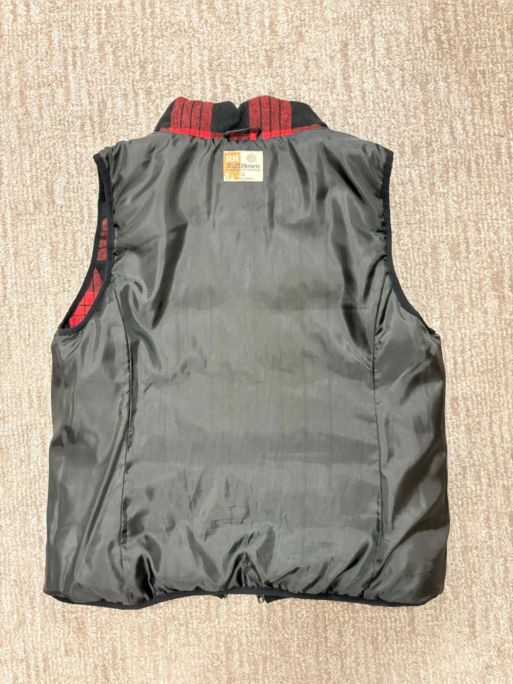 Ruff Hewn Buffalo Plaid Red & Black Quilted Puffer Vest | Cozy Cabin | Sz Large - Picture 14 of 16